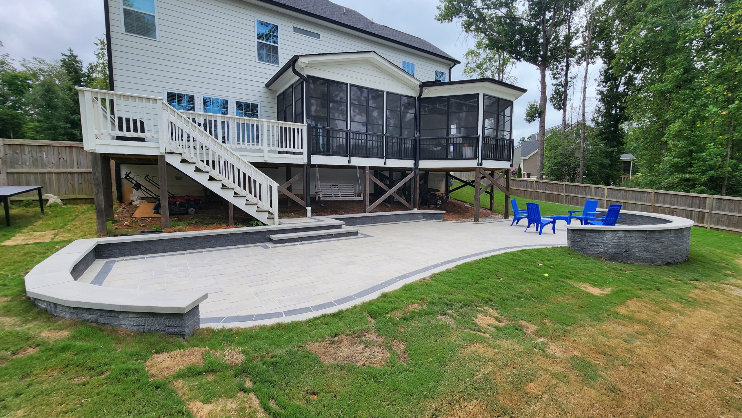 Stone paver patio built into terrain