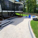 stone patio with seat wall