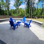Stone patio built into slope