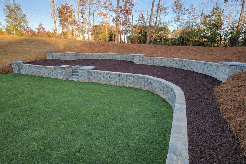 dual retaining wall with planting area in-between