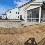 Backyard with a circular seat wall